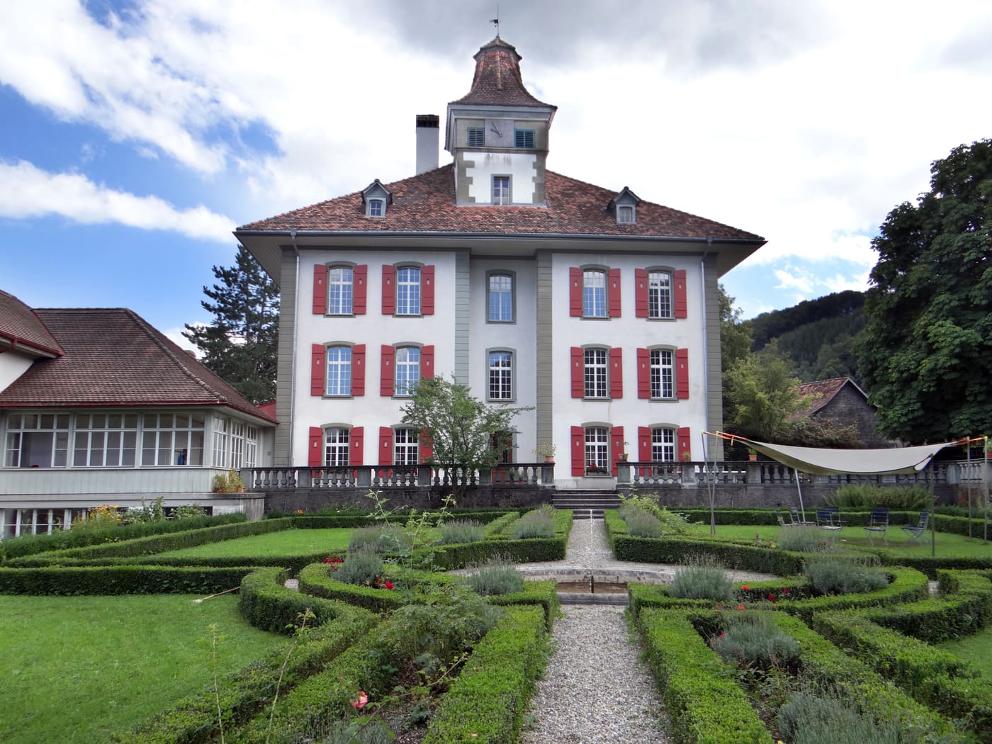 chateau with former prison tower and garden pavilion